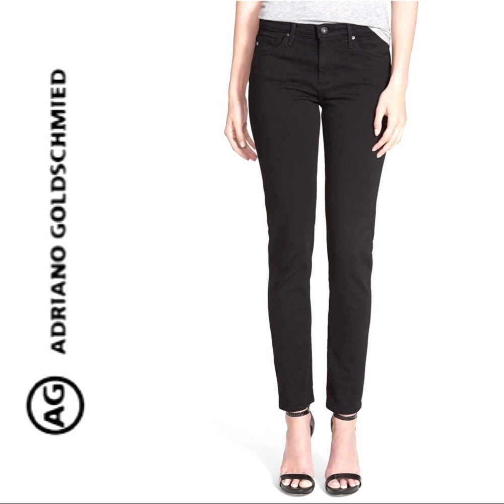 $178~AG ADRIANO GOLDSCHMIED~’The Prima’ Black Mid Rise Cigarette Skinny Jeans~28